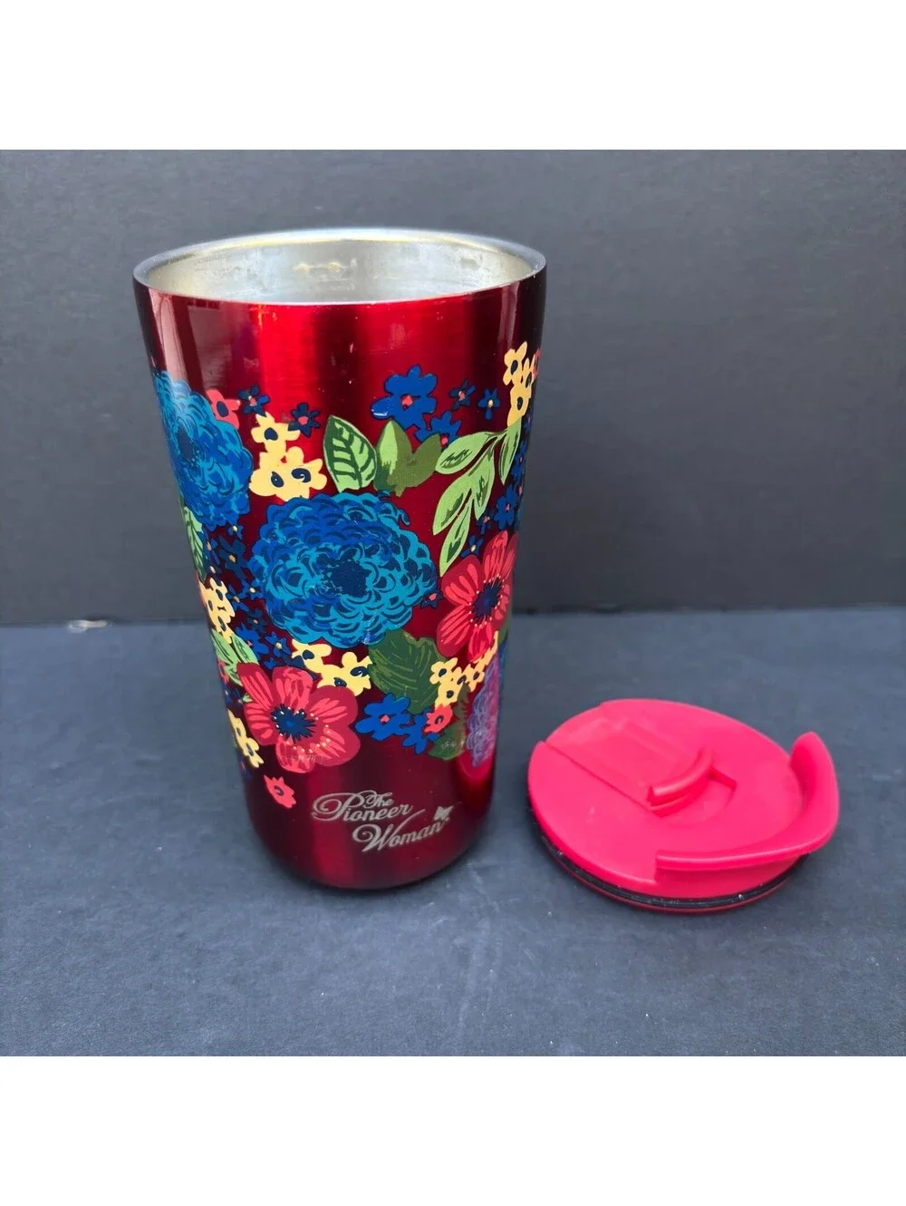 The Pioneer Woman Stainless Steel Double Wall Red Floral Tumbler W/Lid